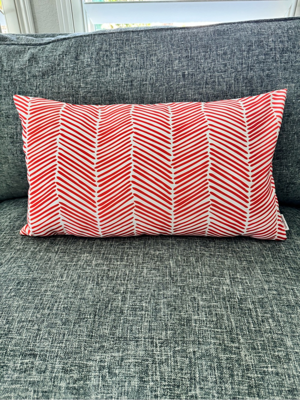 Dark Orange and White Chevron Lumbar Pillow with Chevron Pattern